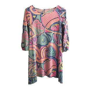 Lilly Pulitzer Edna Swing Dress Womens M Tile Wave Pima Cotton Colorful Vacation